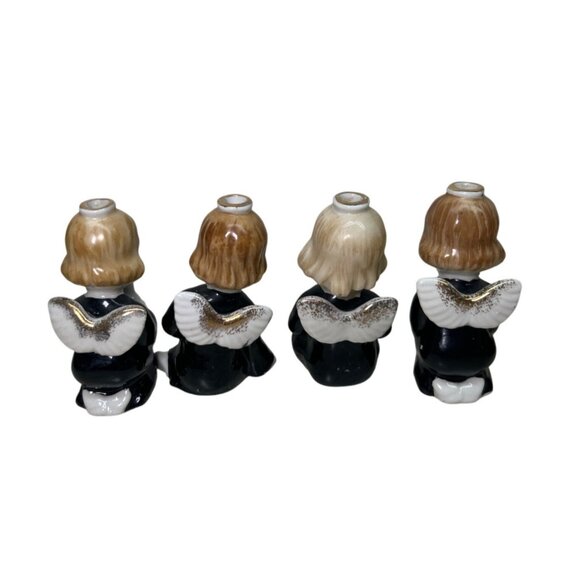 Vintage Christmas Angel Candleholders Japan Black Set of 4 - Picture 2 of 5